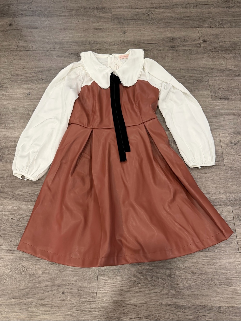 NWT Ivy City Co Rust Brown Faux-Leather Midi Dress with White Collar